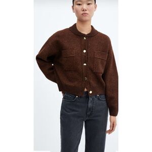 MANGO Bomber-Style Cardigan with Pockets Size S ~ New No Tags
